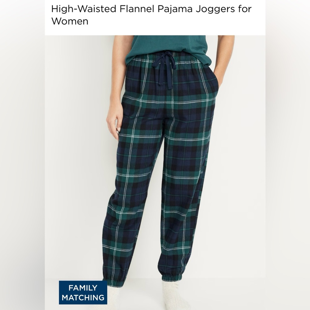 EUC Old Navy Women's 3X high-waisted flannel pajama joggers. Navy & green plaid